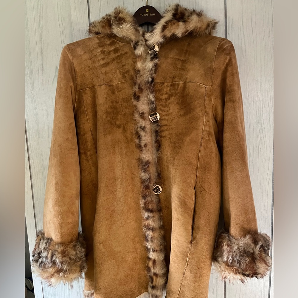 Rosa mori faux fur lined suede coat